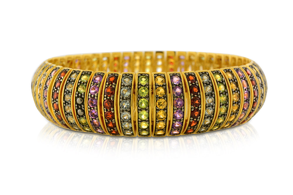 10K Yellow Gold over Sterling Silver Multicolor Rainbow Bracelet