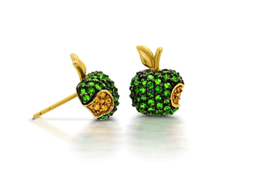 14K Yellow Gold Tsavorite and Yellow Sapphire Earrings