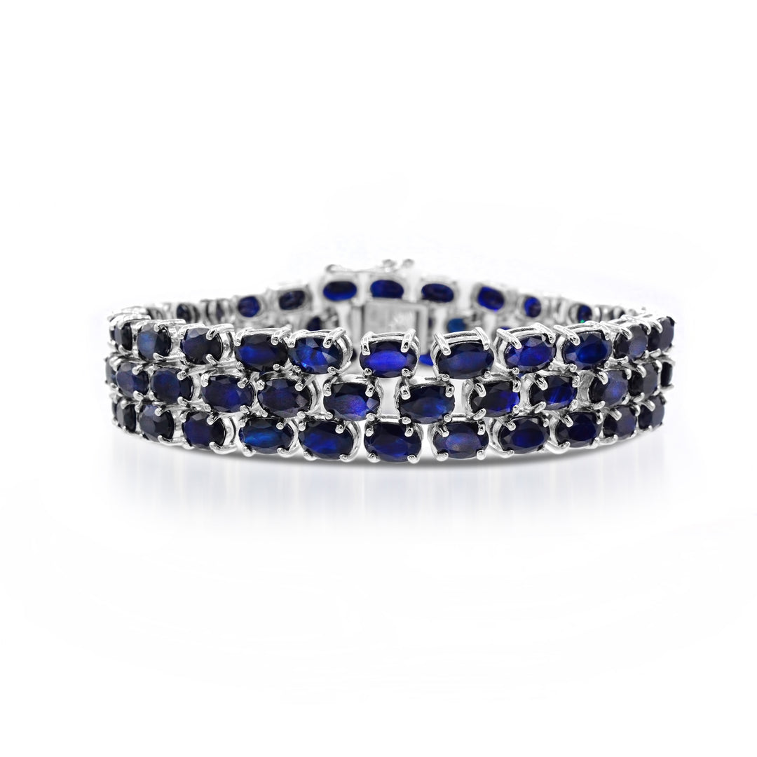 Sterling Silver Blue Sapphire Three Row Bracelet