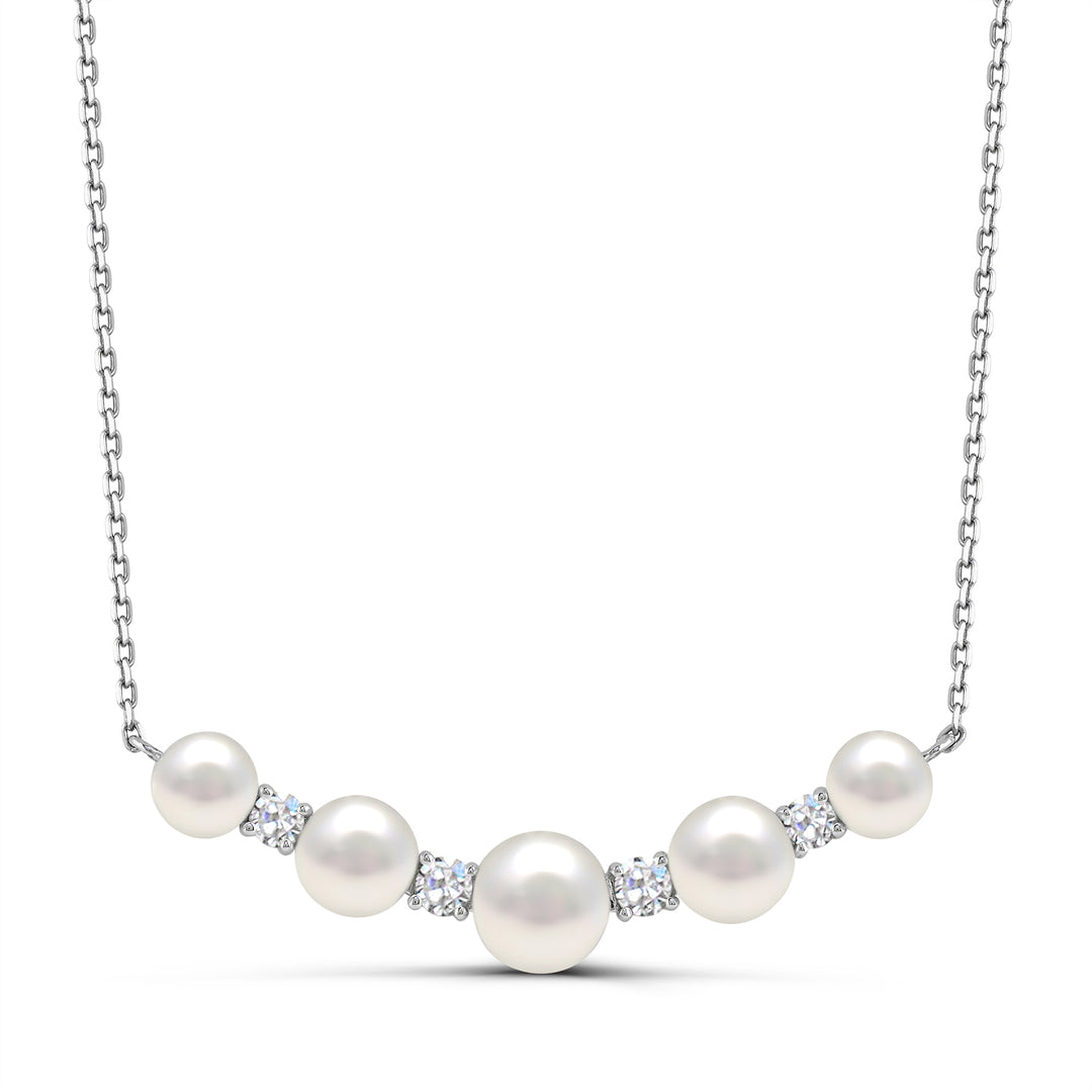 Sterling Silver Freshwater Cultured Pearl with Created White Sapphire Necklace