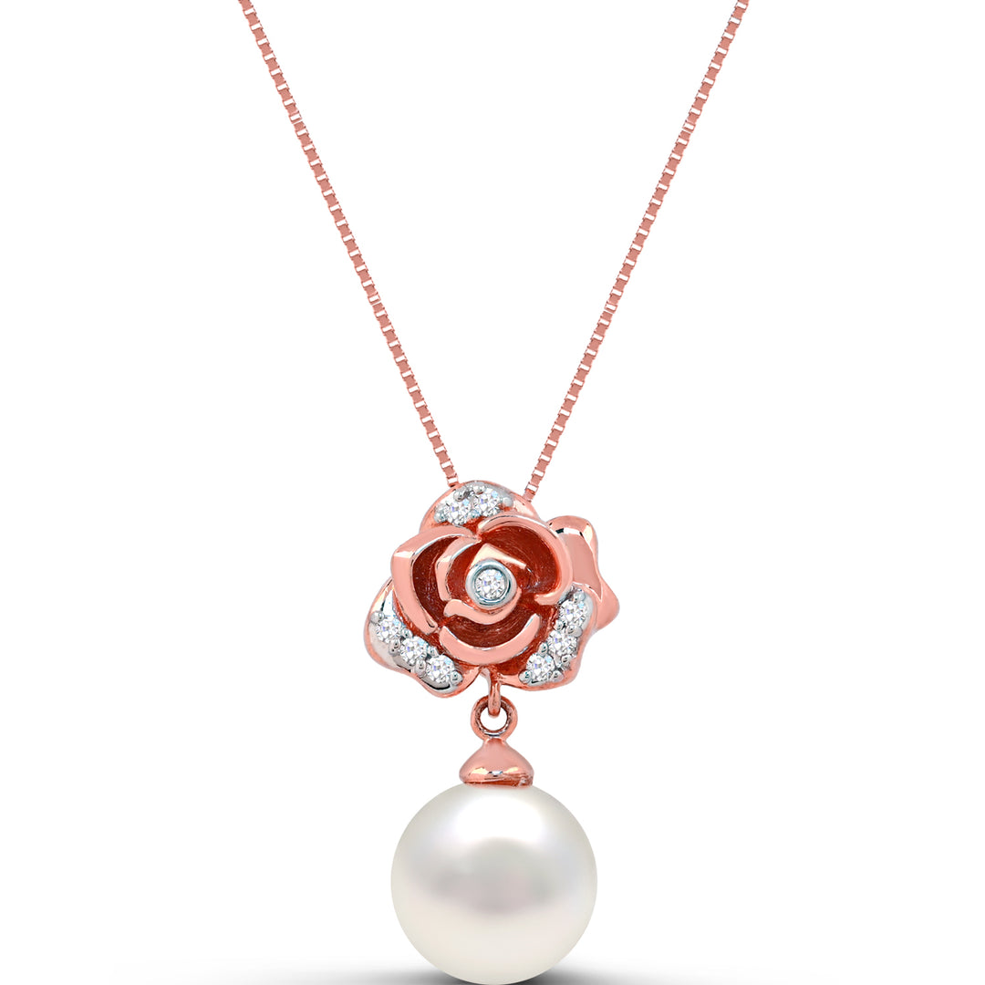 10K Rose Gold Freshwater Cultured Pearl and Diamond Accent Pendant