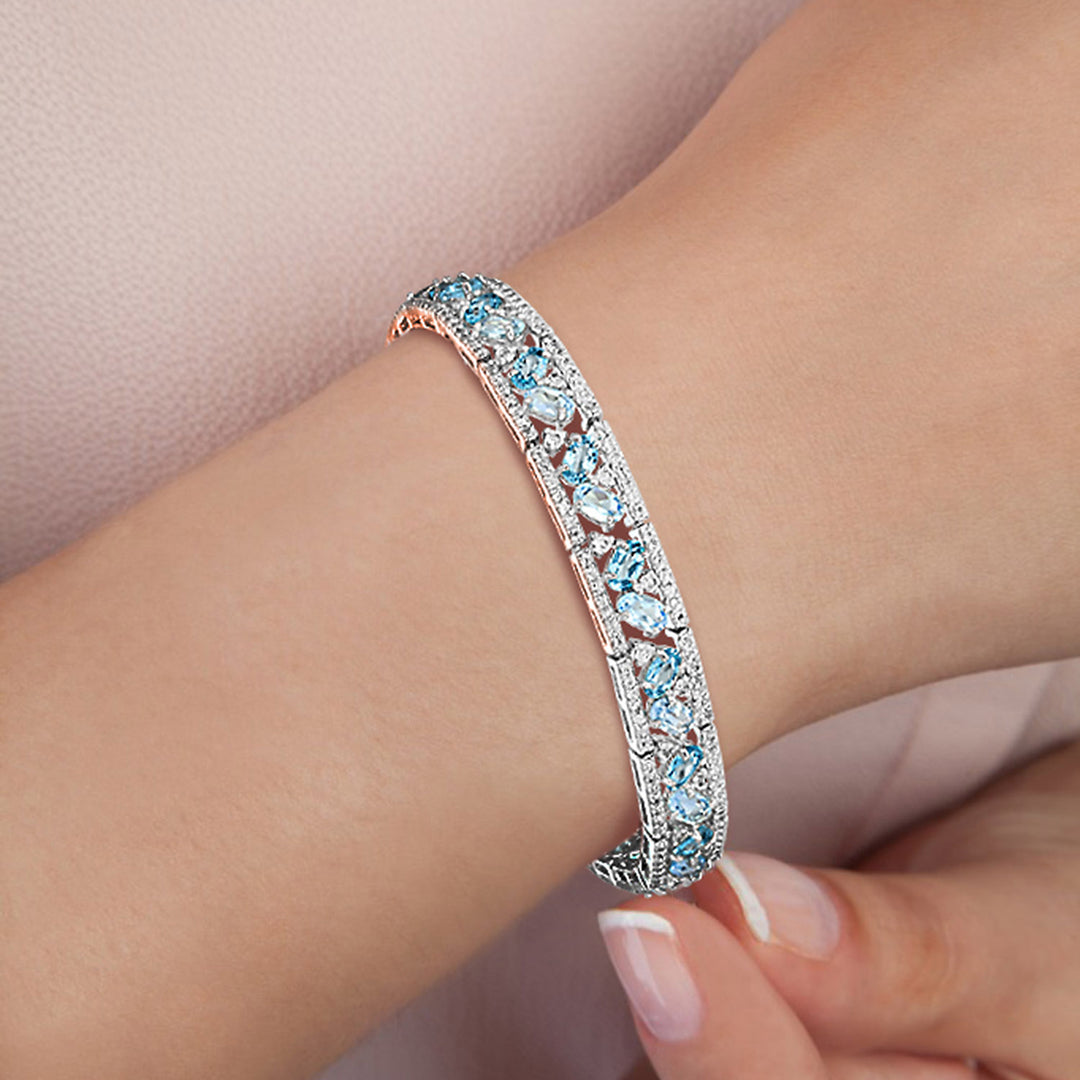 Sterling Silver Swiss and Sky Blue and White Topaz Bracelet