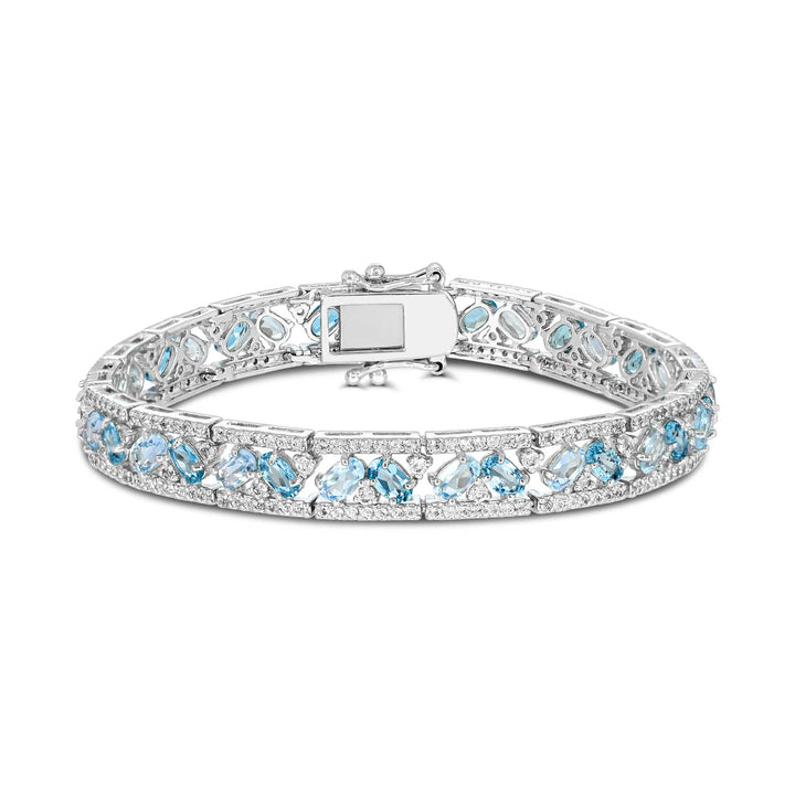 Sterling Silver Swiss and Sky Blue and White Topaz Bracelet
