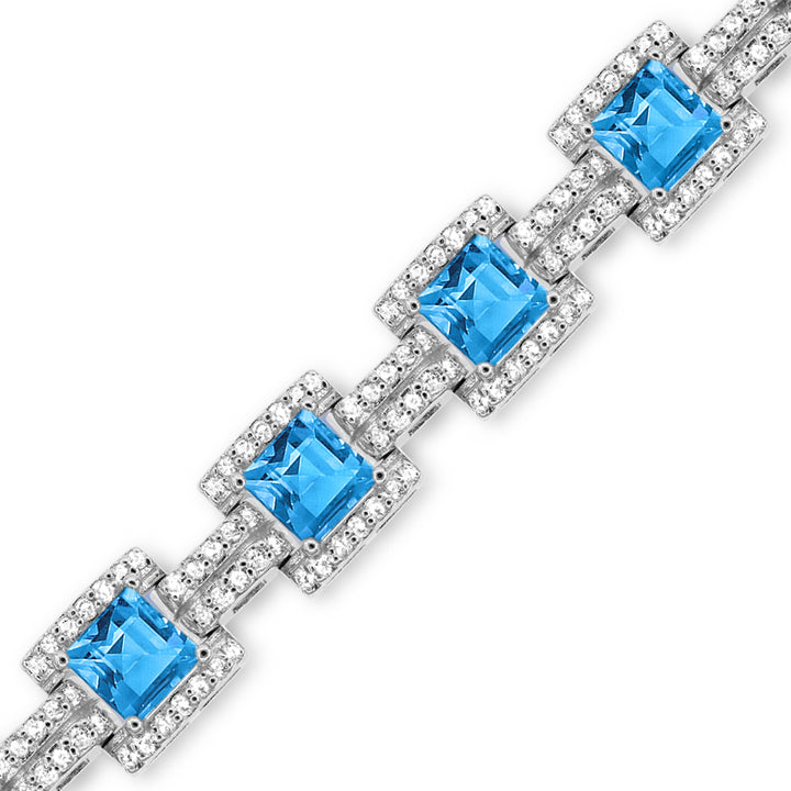 Sterling Silver Swiss Blue Topaz and White Topaz Bracelet