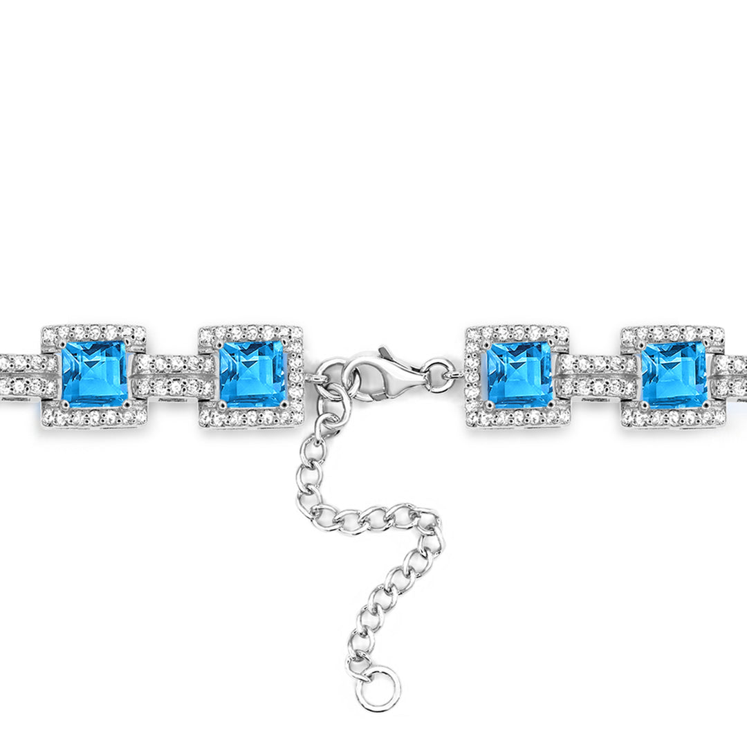 Sterling Silver Swiss Blue Topaz and White Topaz Bracelet