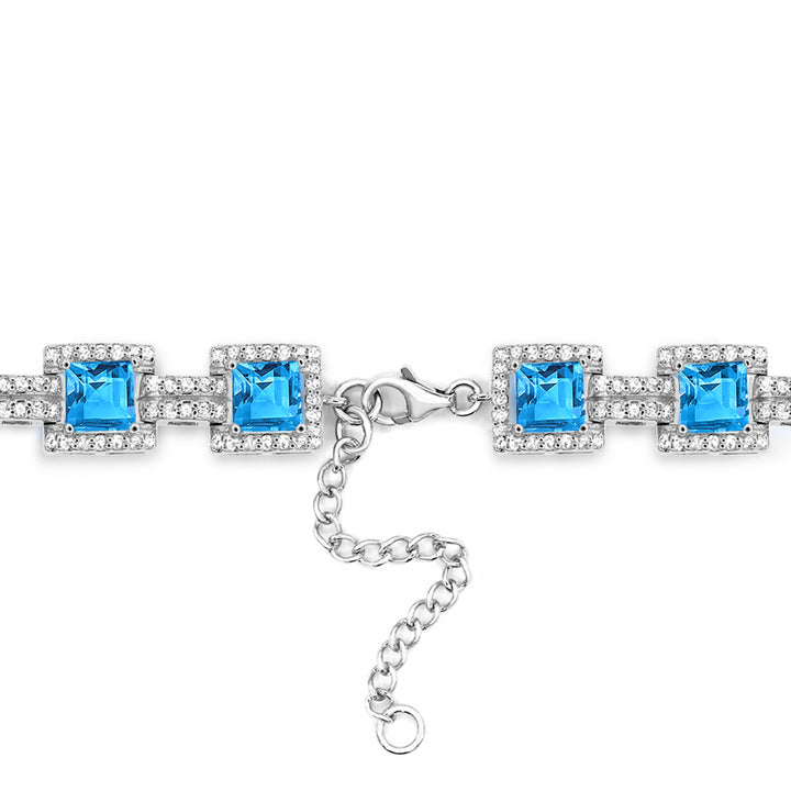 Sterling Silver Swiss Blue Topaz and White Topaz Bracelet