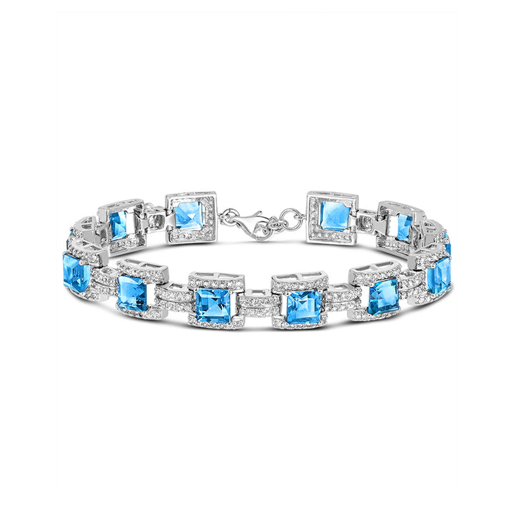 Sterling Silver Swiss Blue Topaz and White Topaz Bracelet