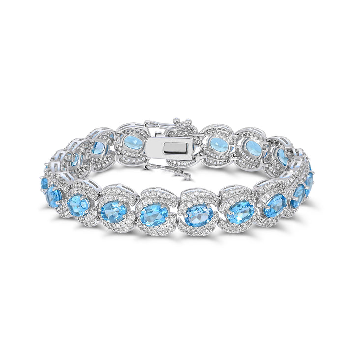 Sterling Silver Swiss Blue Topaz and White Topaz Tennis Bracelet