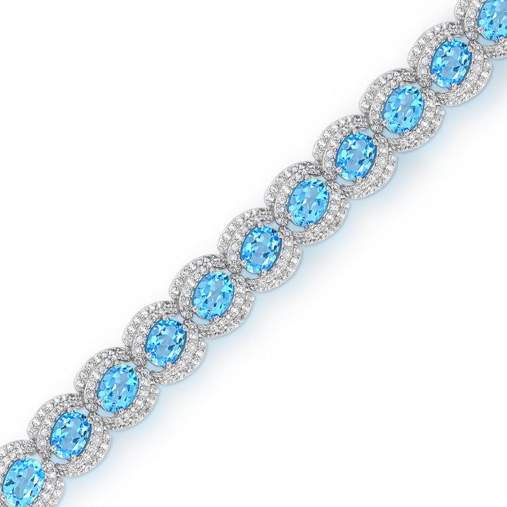 Sterling Silver Swiss Blue Topaz and White Topaz Tennis Bracelet