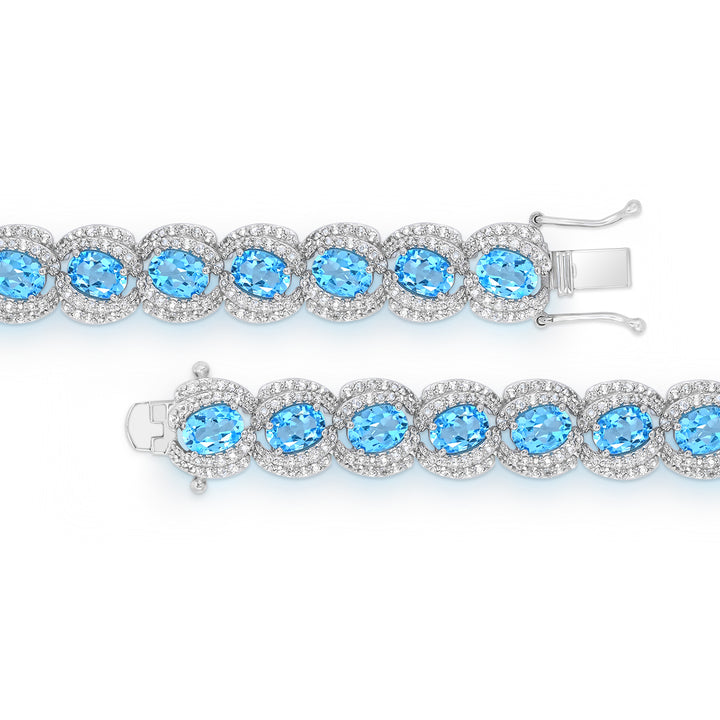 Sterling Silver Swiss Blue Topaz and White Topaz Tennis Bracelet