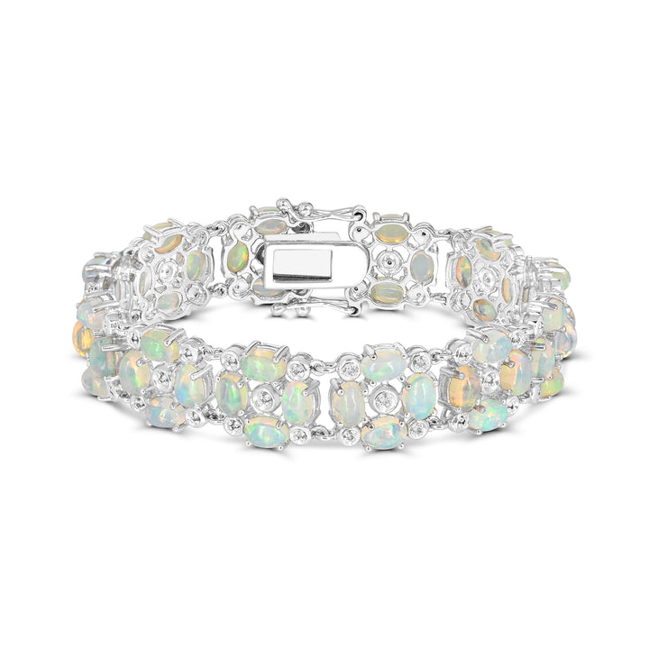 Sterling Silver Ethiopian Opal and White Topaz Bracelet