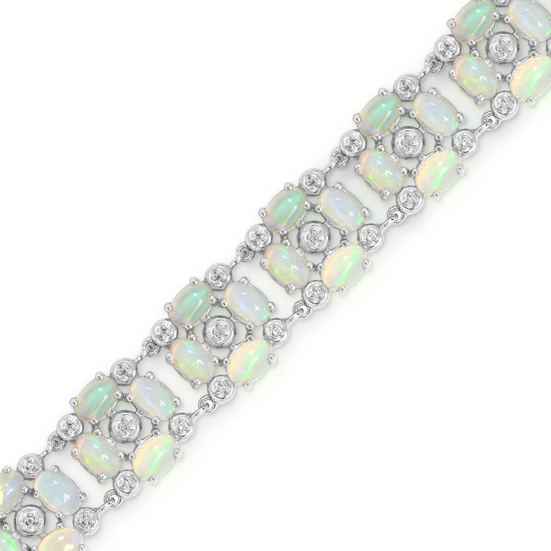Sterling Silver Ethiopian Opal and White Topaz Bracelet