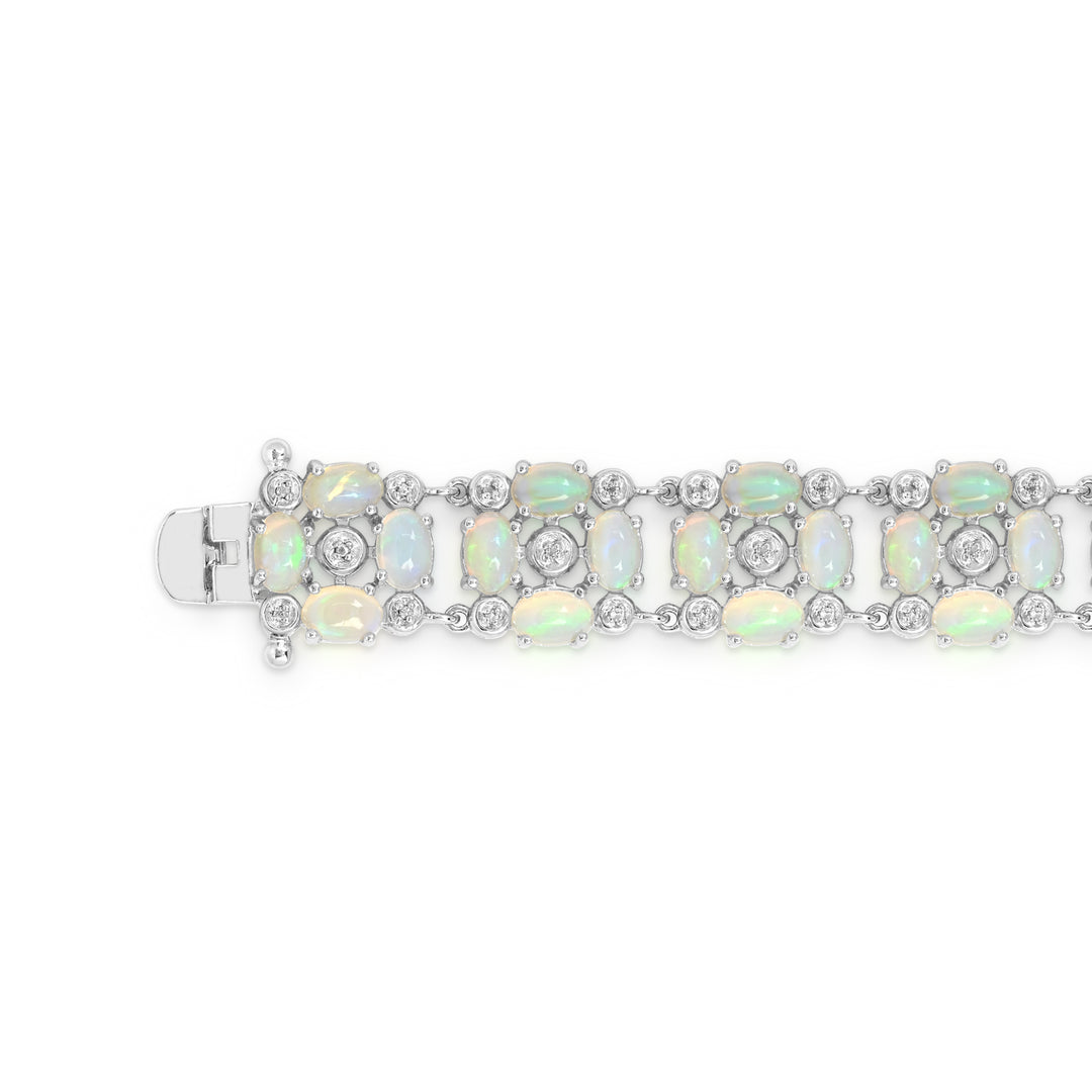 Sterling Silver Ethiopian Opal and White Topaz Bracelet