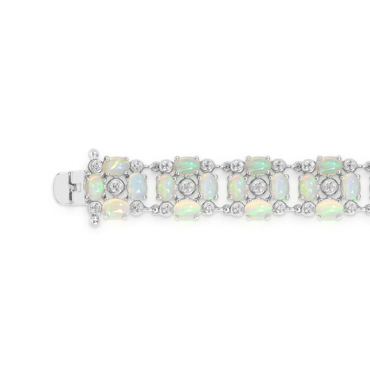 Sterling Silver Ethiopian Opal and White Topaz Bracelet