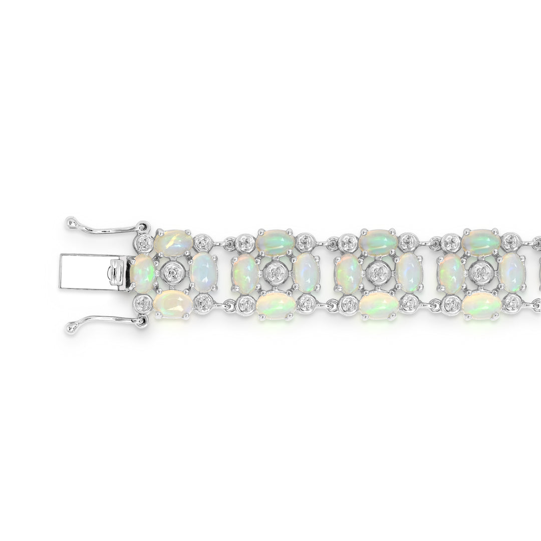 Sterling Silver Ethiopian Opal and White Topaz Bracelet
