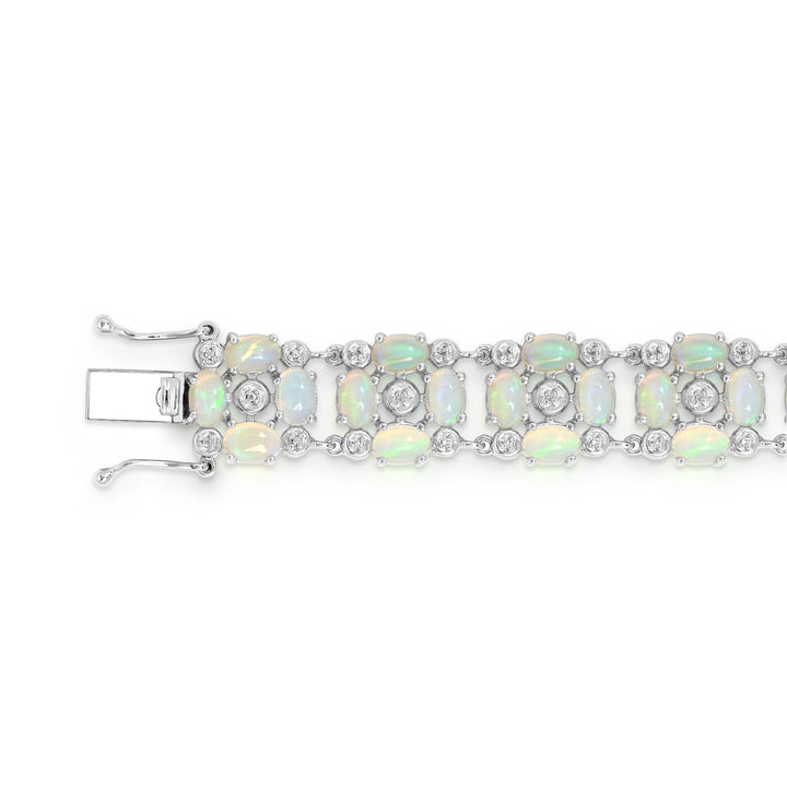 Sterling Silver Ethiopian Opal and White Topaz Bracelet