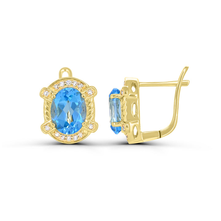 18K Yellow Gold over Sterling Silver Swiss Blue Topaz and Diamond Earrings