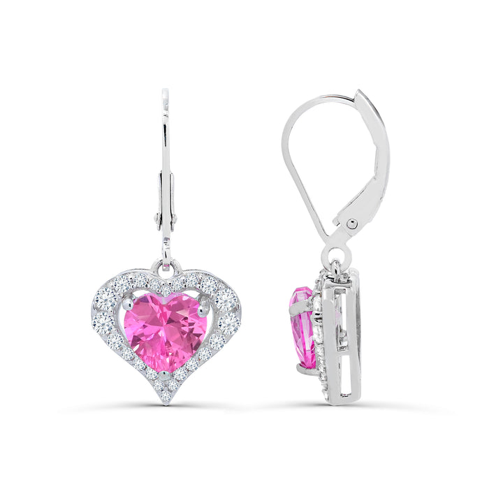 Sterling Silver Lab-Grown Pink Sapphire and White Sapphire Heart Dangling Earrings