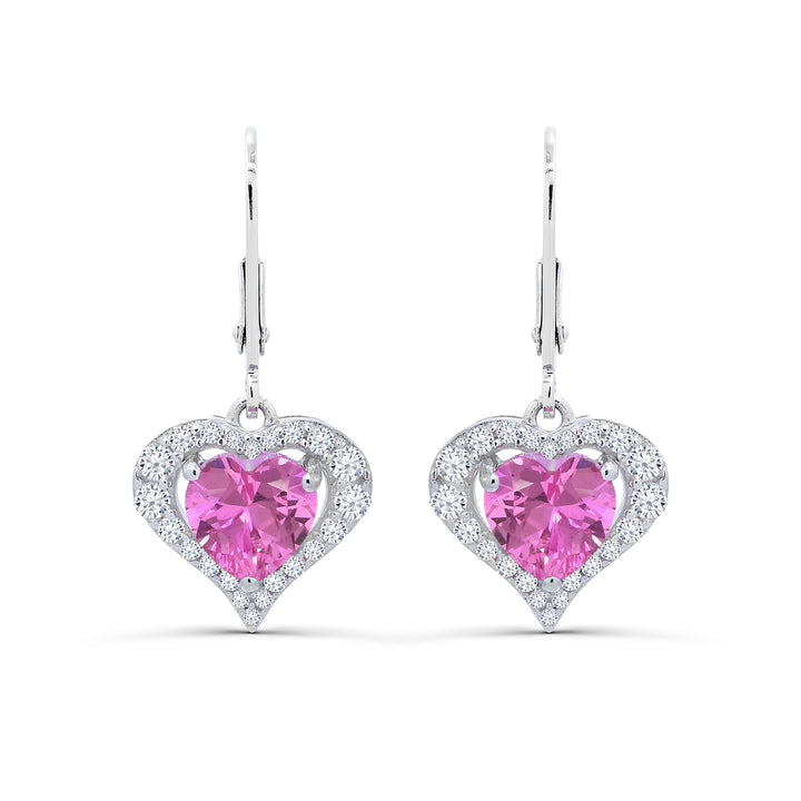 Sterling Silver Lab-Grown Pink Sapphire and White Sapphire Heart Dangling Earrings