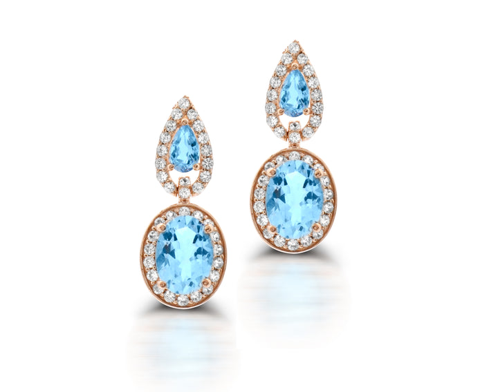 14K Rose Gold Aquamarine and Diamond Accent Drop Earrings