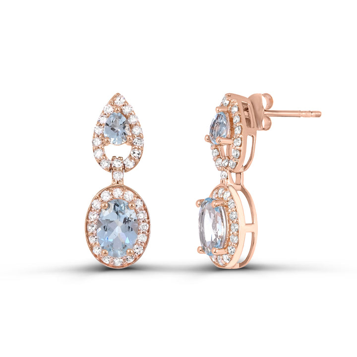 14K Rose Gold Aquamarine and Diamond Accent Drop Earrings