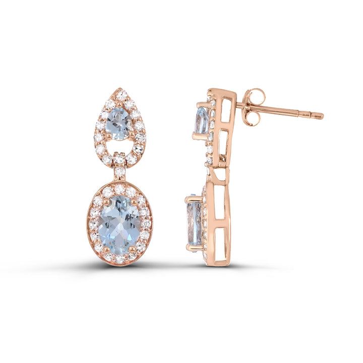 14K Rose Gold Aquamarine and Diamond Accent Drop Earrings