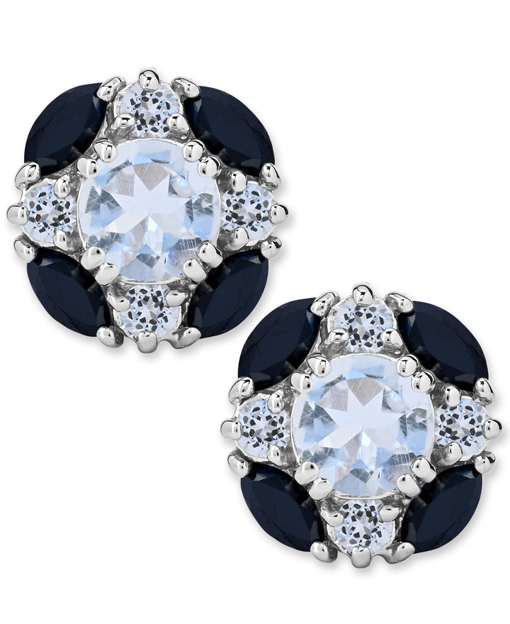 Sterling Silver White Crystal Quartz, White Topaz, and Black Spinel Cluster Earrings