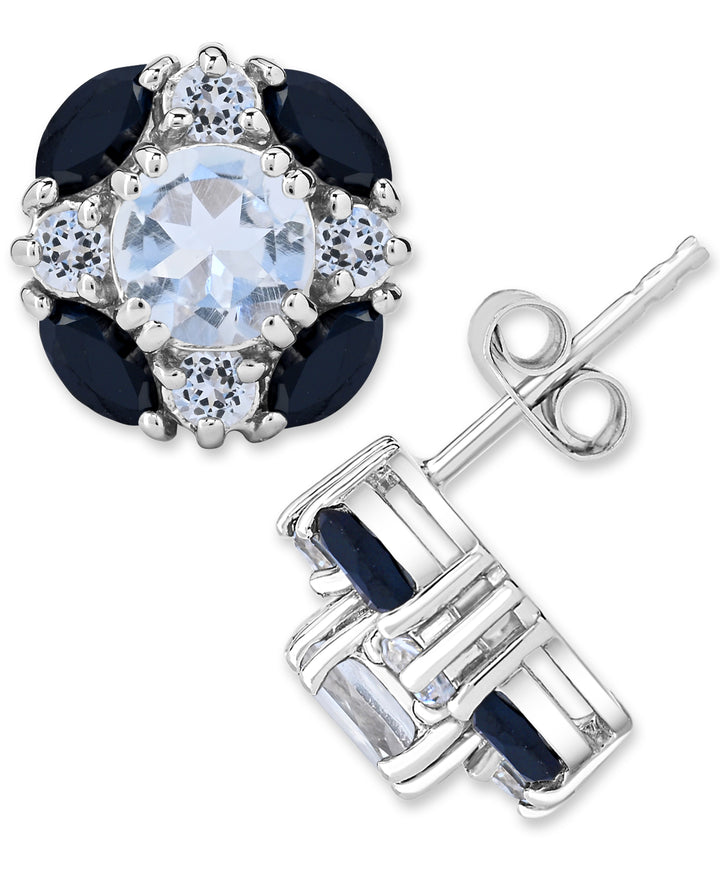 Sterling Silver White Crystal Quartz, White Topaz, and Black Spinel Cluster Earrings