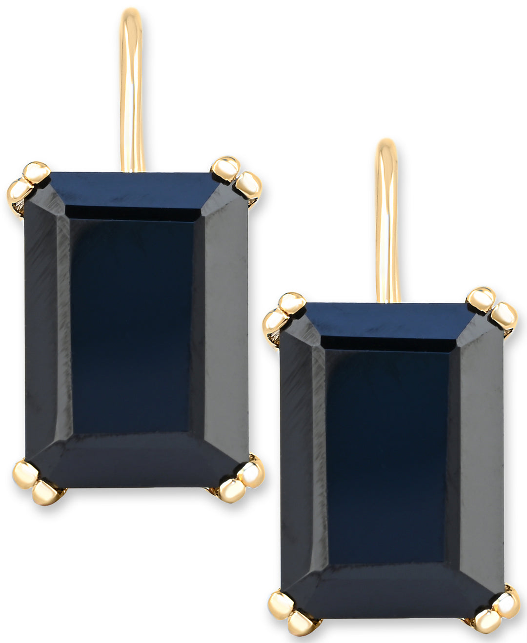 14K Yellow Gold over Sterling Silver Black Onyx Dangling Earrings