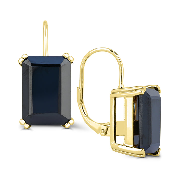 14K Yellow Gold over Sterling Silver Black Onyx Dangling Earrings