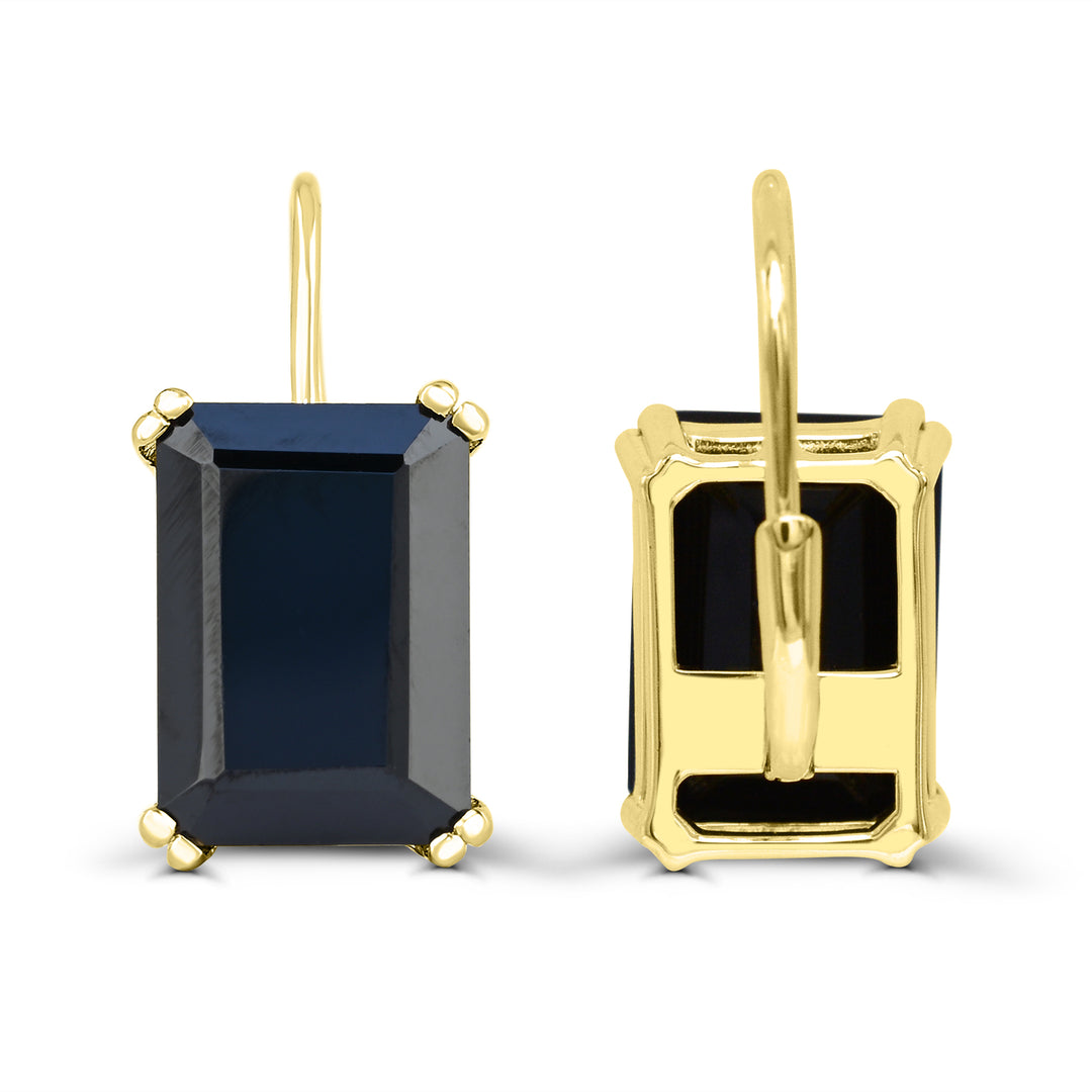 14K Yellow Gold over Sterling Silver Black Onyx Dangling Earrings