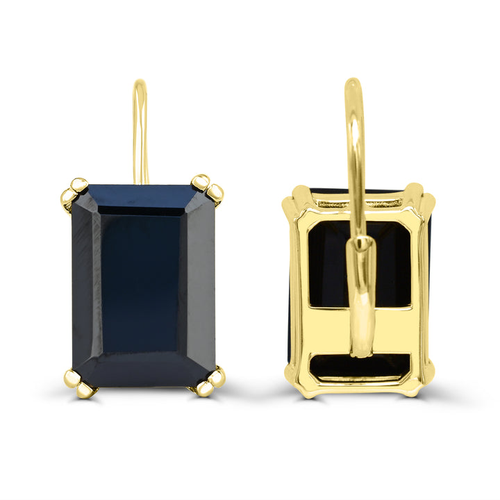 14K Yellow Gold over Sterling Silver Black Onyx Dangling Earrings
