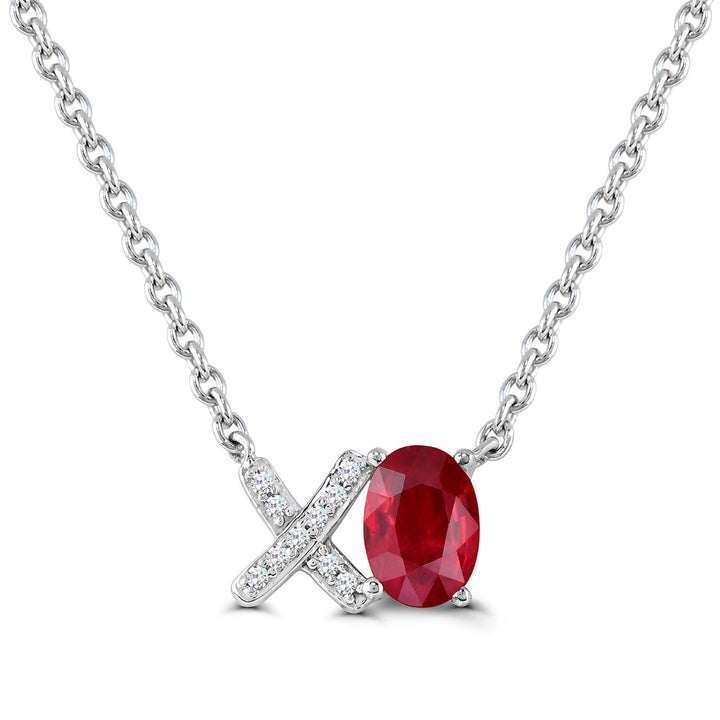 Sterling Silver Created Ruby and Created White Sapphire XO Necklace