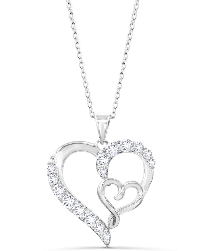 Sterling Silver Created White Sapphire Two Hearts Pendant