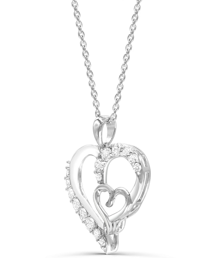 Sterling Silver Created White Sapphire Two Hearts Pendant