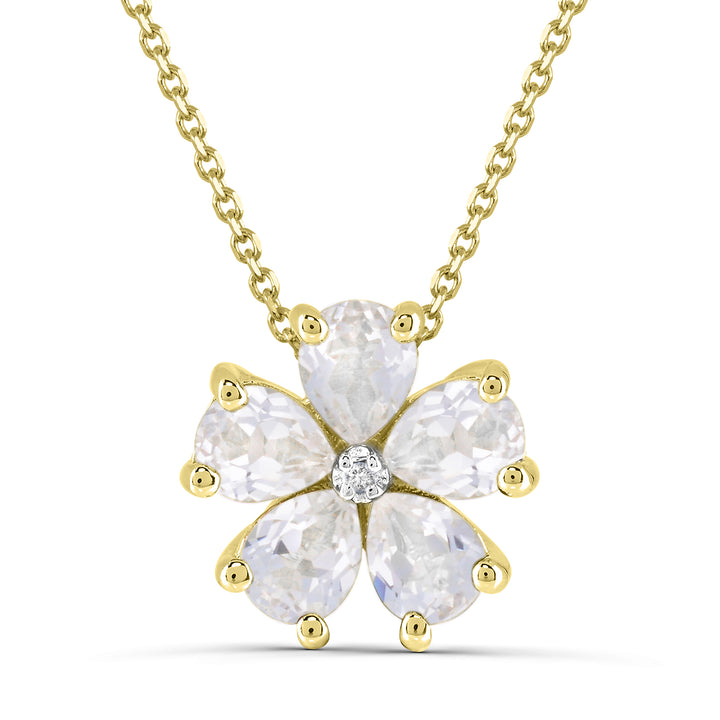 14K Yellow Gold over Sterling Silver Created White Sapphire and Diamond Flower Pendant