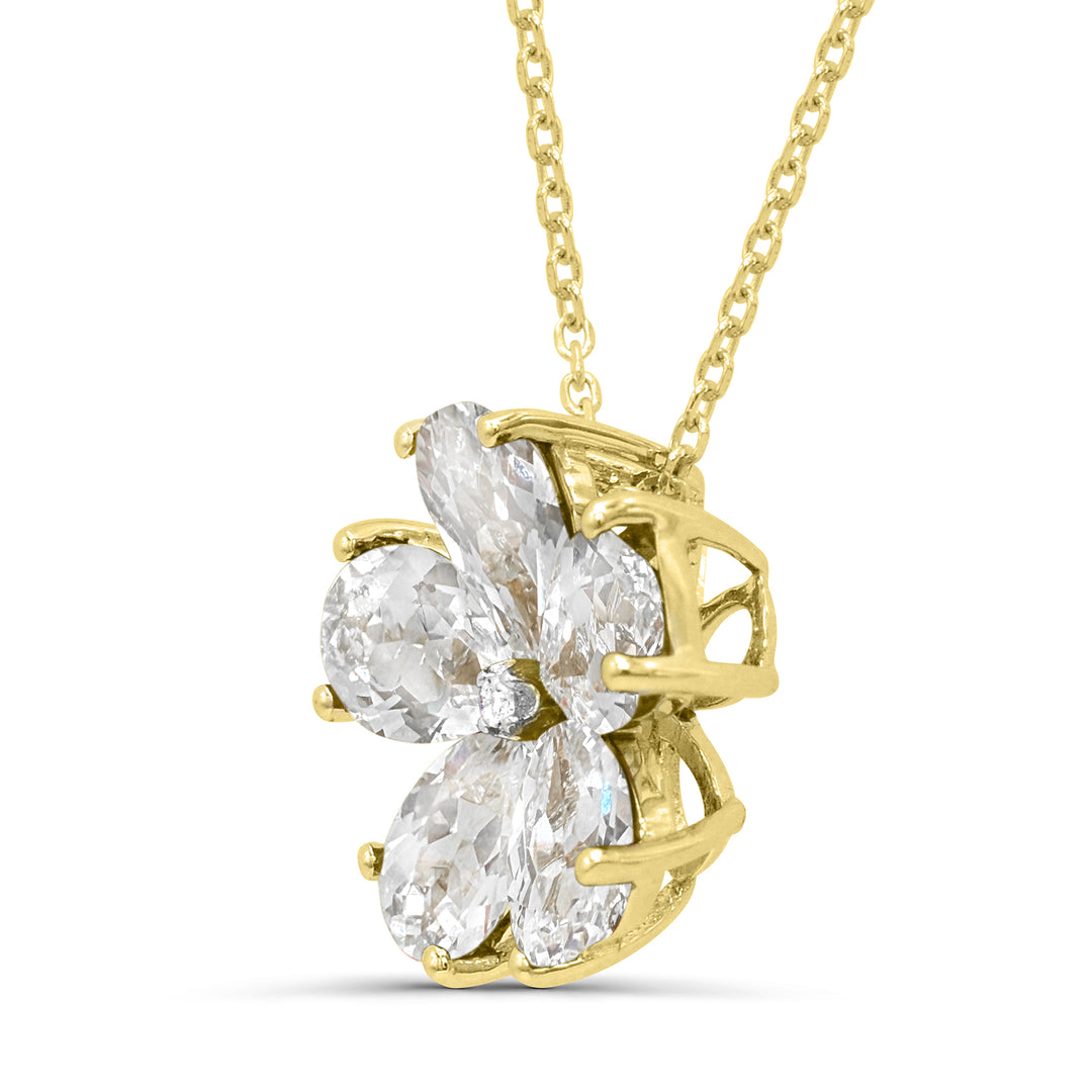 14K Yellow Gold over Sterling Silver Created White Sapphire and Diamond Flower Pendant