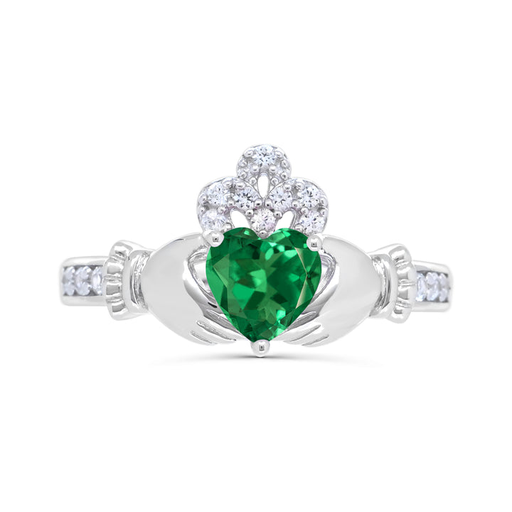 Sterling Silver Created Emerald and Created White Sapphire Ring