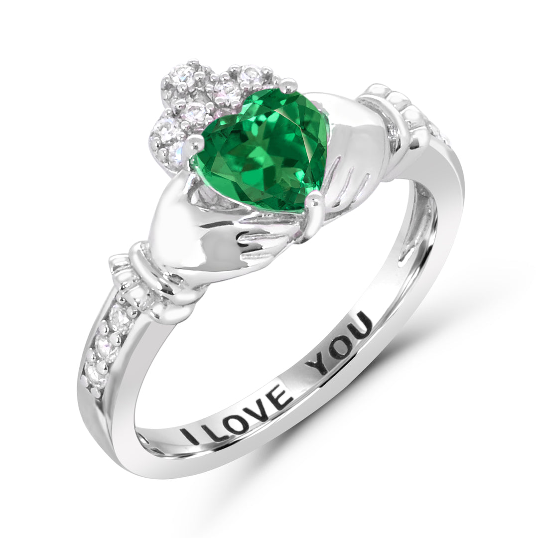 Sterling Silver Created Emerald and Created White Sapphire Ring