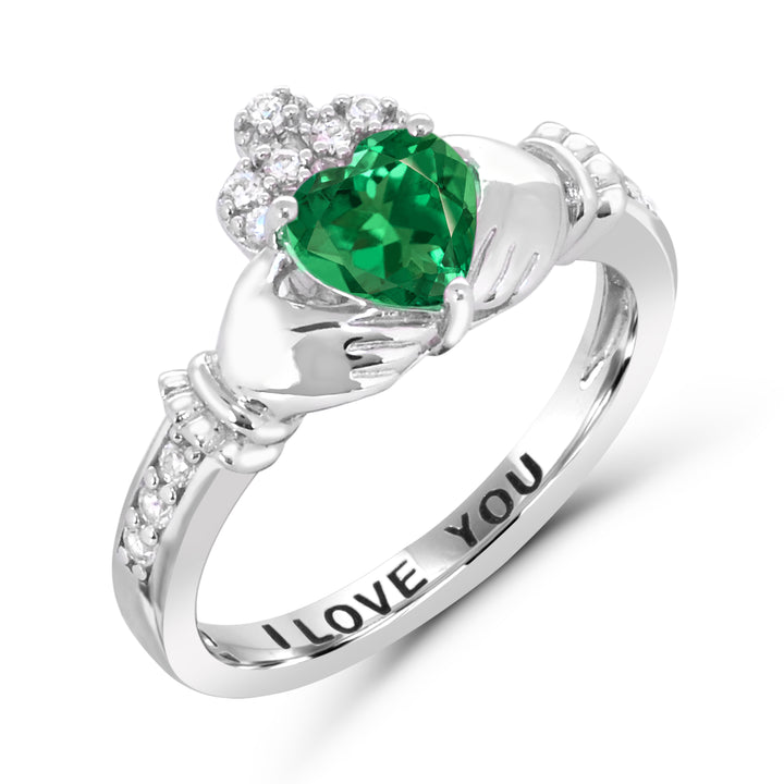 Sterling Silver Created Emerald and Created White Sapphire Ring