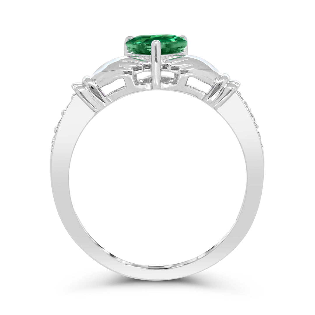 Sterling Silver Created Emerald and Created White Sapphire Ring
