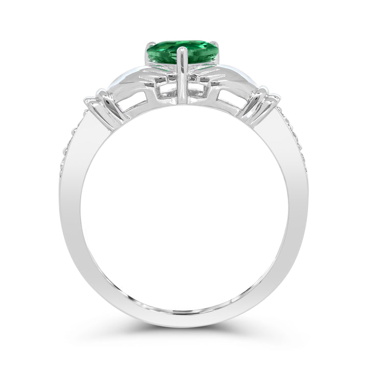 Sterling Silver Created Emerald and Created White Sapphire Ring