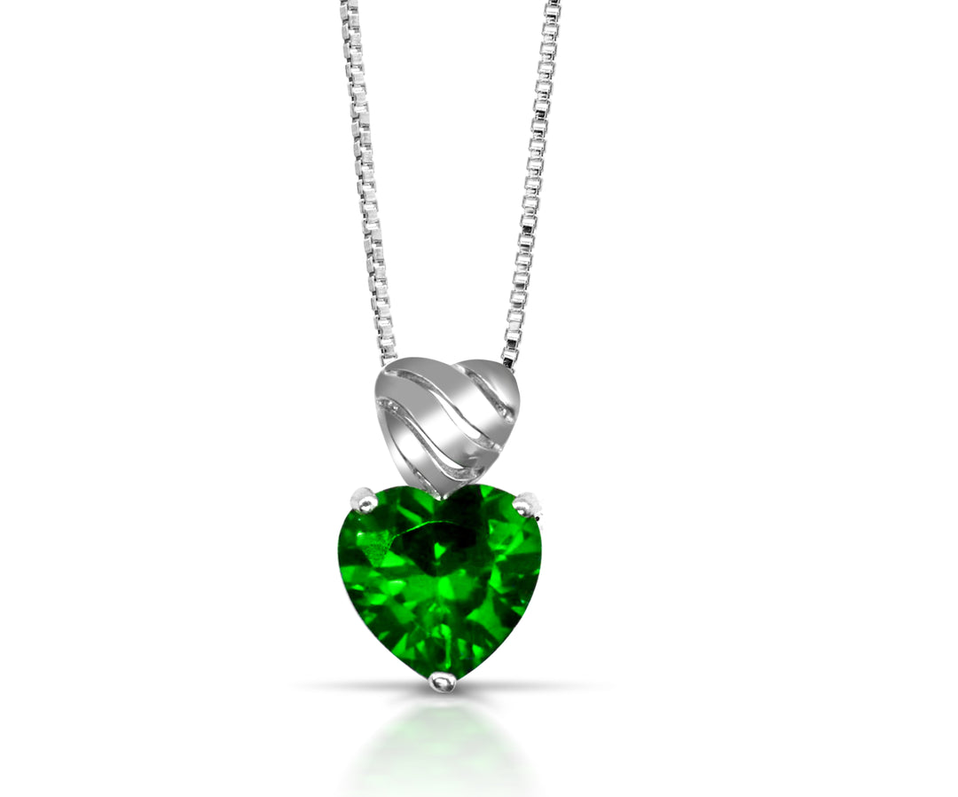Sterling Silver Simulated Emerald Heart 4-piece Set