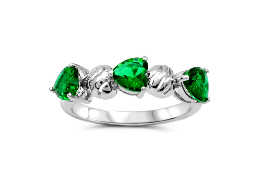 Sterling Silver Simulated Emerald Heart 4-piece Set