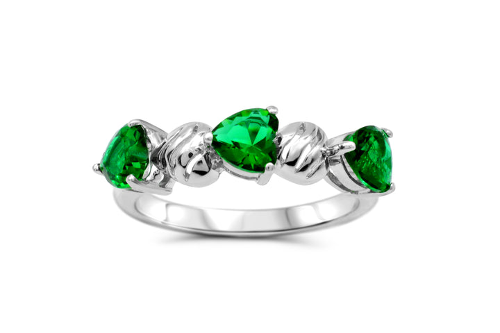 Sterling Silver Simulated Emerald Heart 4-piece Set