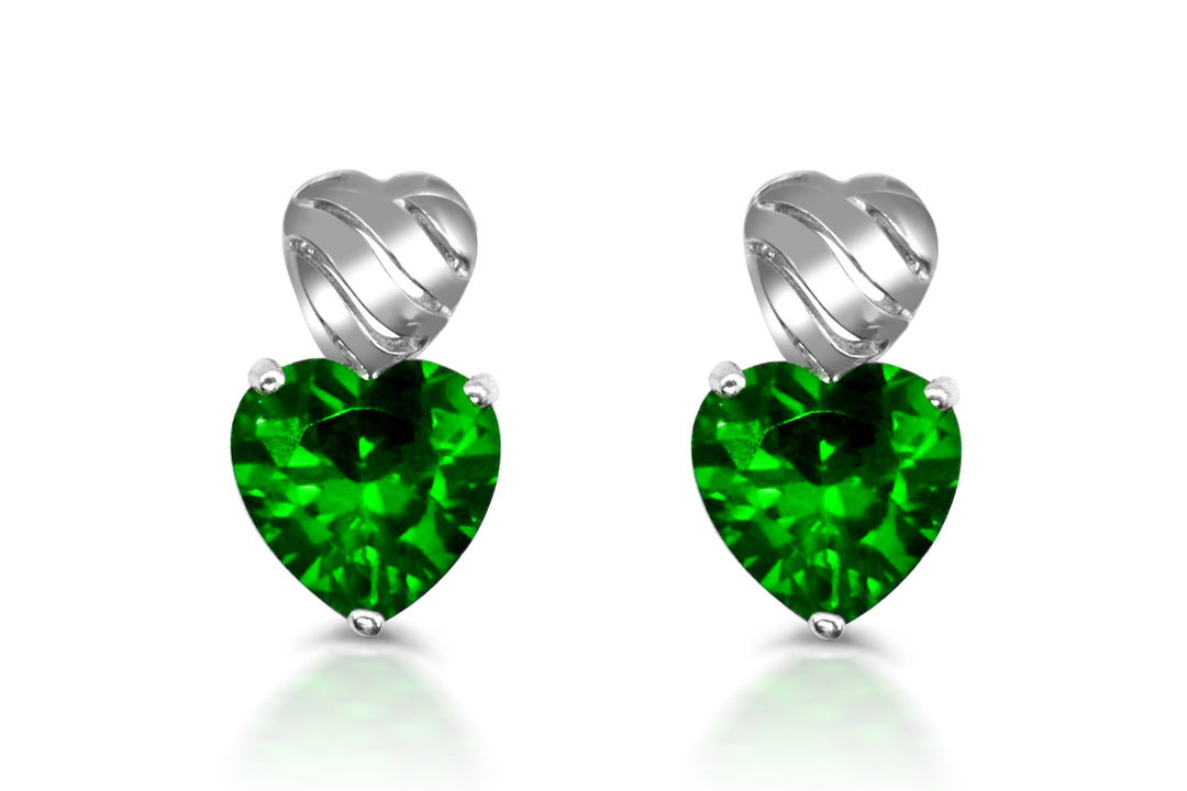 Sterling Silver Simulated Emerald Heart 4-piece Set