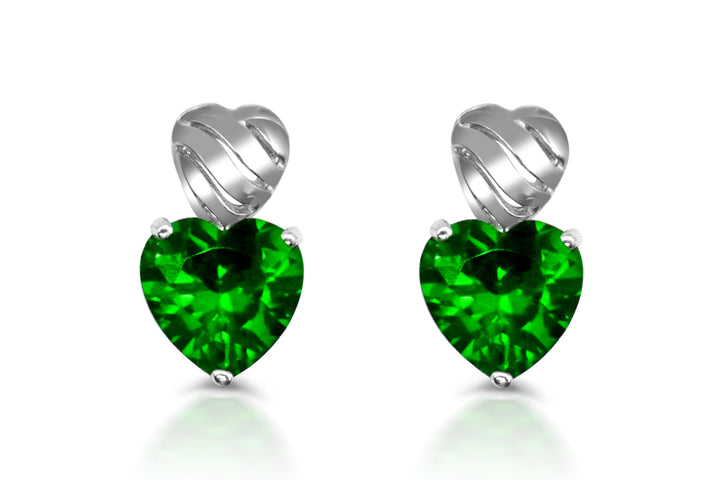 Sterling Silver Simulated Emerald Heart 4-piece Set